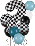 Race Car Balloon Bundle Blue Black 40 Inch Checkered Number Balloon 2 | Black by GGDE