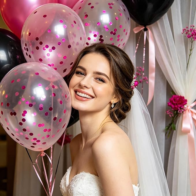 100pcs Pink Confetti Balloons 12 Inch Clear Latex Balloon - Image 7