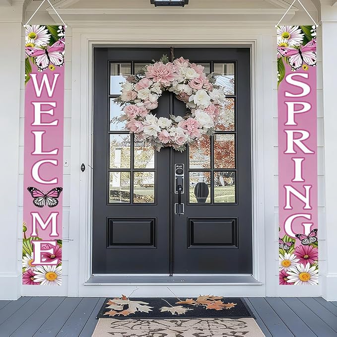 2 Piece Porch Banners 71x12 Inch Welcome Spring Butterfly Decor | Two-piece - Image 4