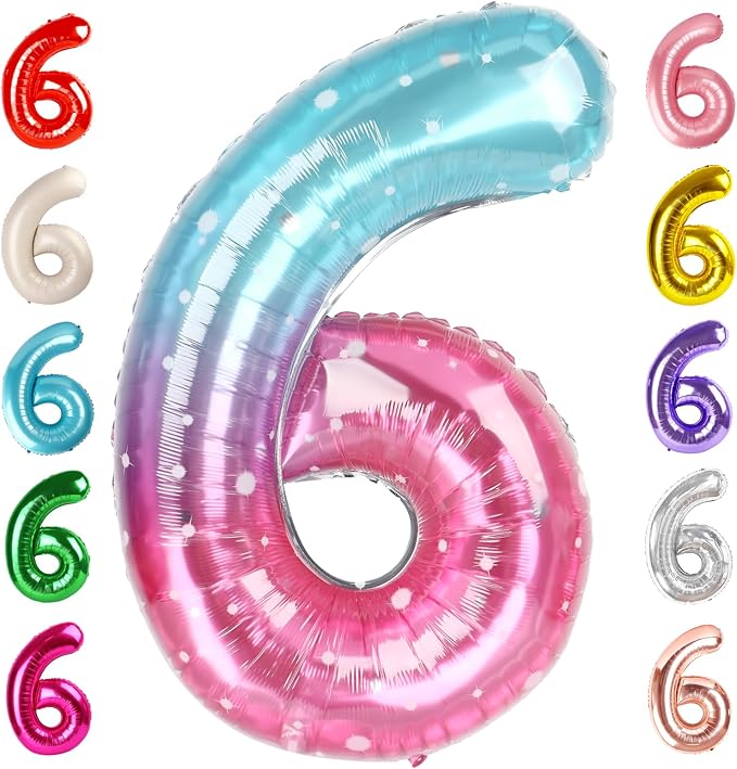 6 Balloon Numbers Birthday Decorations, 40In Pink Purple Blue Balloons | by Mluchee