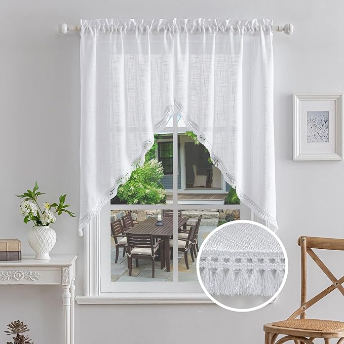 Beda Home Tassel Linen Textured Swag Curtain Valance by BedaHomeBedaLife