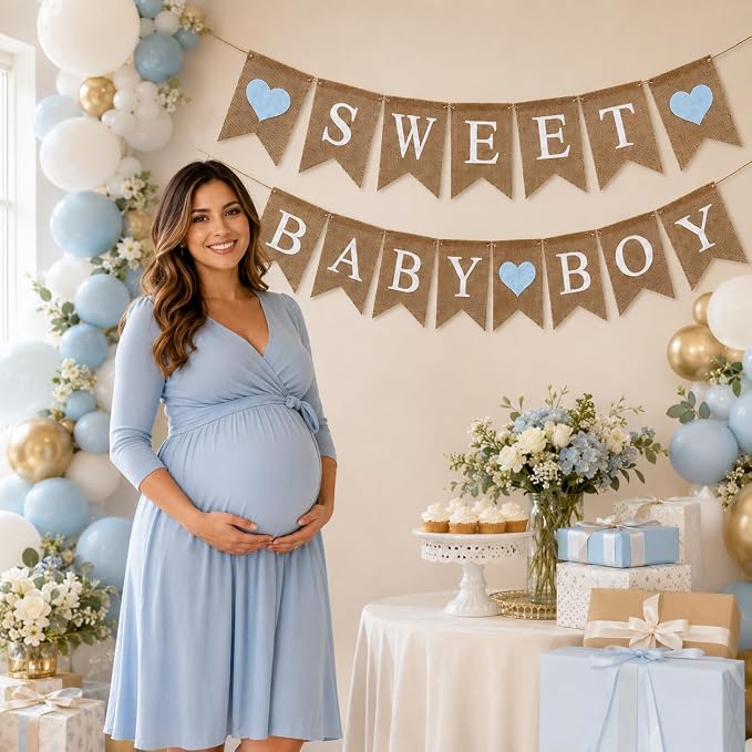 Sweet Baby Boy Burlap Banner for Baby Shower Decorations and Gender Reveal Party - Image 2