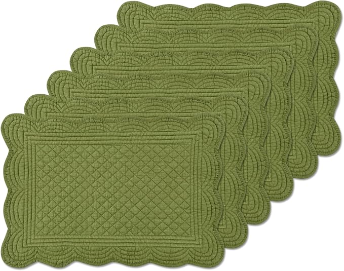 6 PC Quilted Placemats, 100% Cotton Fabric Washable Cloth Table Mats by MINUPWELLHome