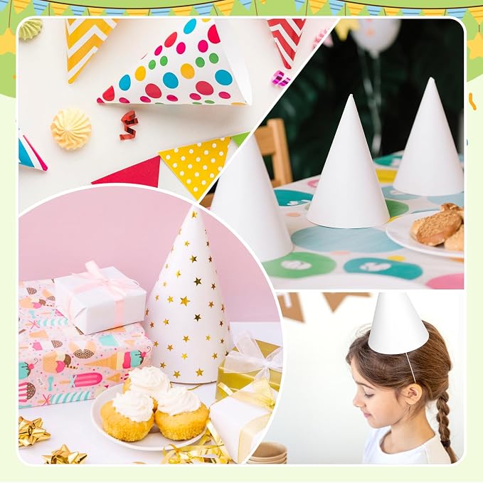 WEOXPR White Paper Party Hats for Birthday, Decorative Bulk Cone Hat for Adults - Image 5