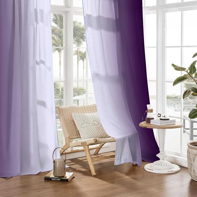 Purple Curtains 84 Inch Length for Living Room 2 Panel Set Purple and Grey - Image 6