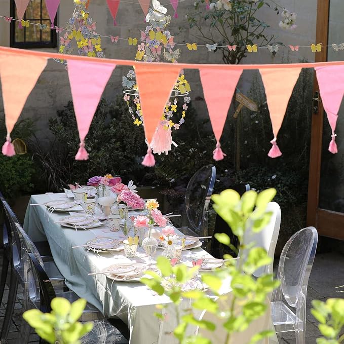 Talking Tables Pink Fabric Bunting - 10ft | Triangle Flag Pennant Garland - Image 4