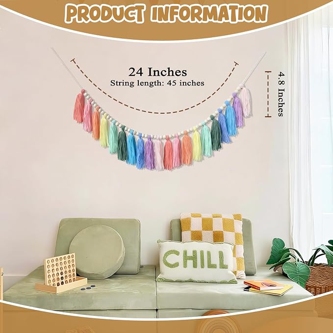Boho Classroom Decor Tassel Garland, Pastel Rainbow Wall Decor - Image 5