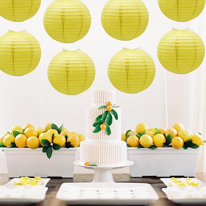 Yellow Paper Lanterns Hanging Chinese Japanese Round Lanterns 8 PCS 12 in | - Image 6