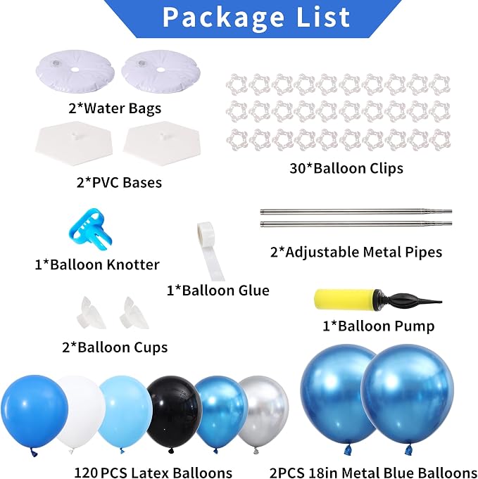 Blue and Silver Black Balloon Column Stand Arch Kit Set of 2 - Image 3
