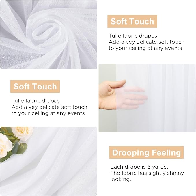White Wedding Arch Draping Fabric Backdrop Drapes Sheer 3 Panels | 28.7"x20FT - Image 2