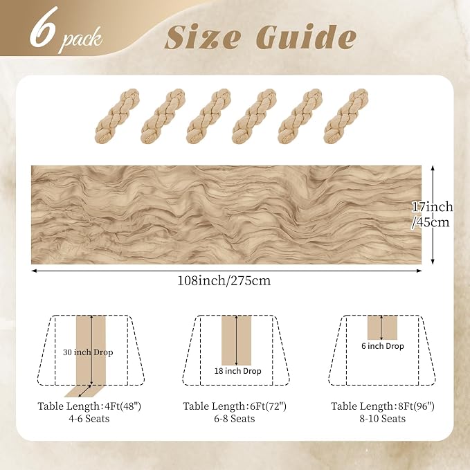 6 Pack Beige Cheesecloth Table Runner 17x108 Inch Semi Sheer Boho Gauze Cheese - Image 2