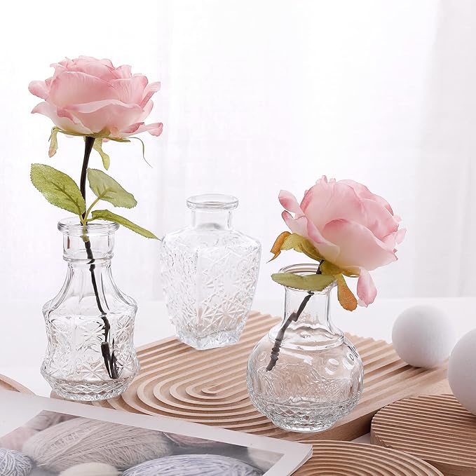Arme Glass Bud Vase Set of 32 Pcs，Small Glass Vases for Flowers，Clear Bud Vases in Bulk，Vintage Vases for Centerpieces，Small Glass Bud Vase for Rustic Wedding Decorations，Home Table Flower Décor