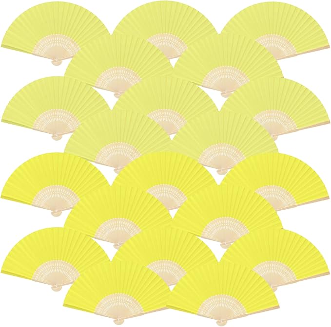 FEPITO 20 Pieces Handheld Yellow Paper Fan Paper Folding Fans by FEPITO