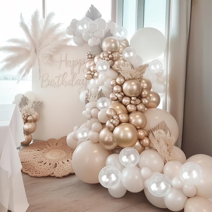 Champagne Gold White Balloons, Nude White Sand Beige Transparent Balloon - Image 4