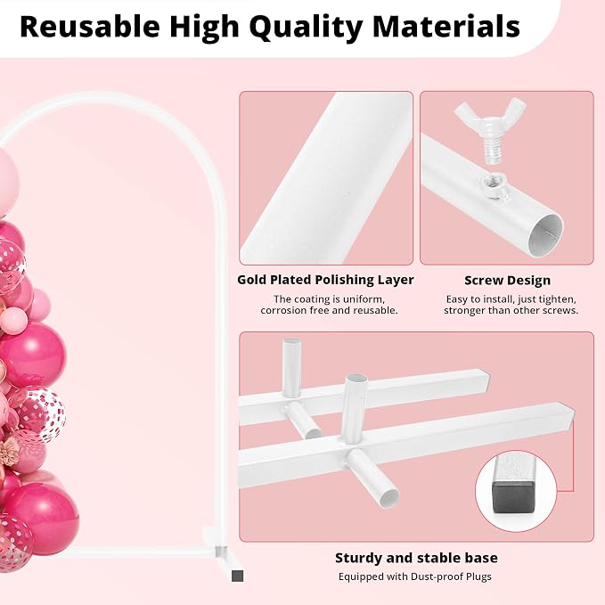 7.2 ft White Metal Balloon Arch Stand, Arch Backdrop Stand - Image 3