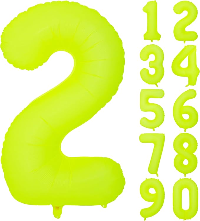 40 IN Fluorescent Yellow Number 2 Balloon Neon Yellow 2 Foil Balloon | by YOIOZAIZAI