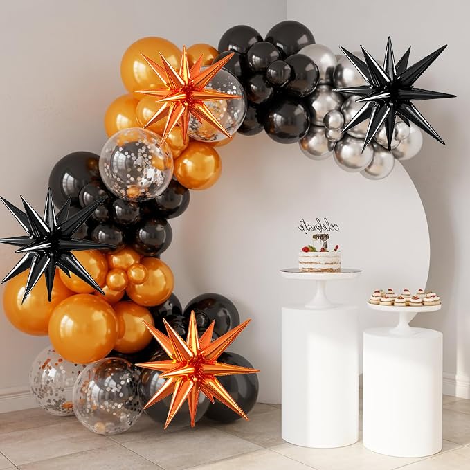 Orange Black Star Balloons, 22/27 Inch Black and Orange Star Shaped Balloons - Image 5