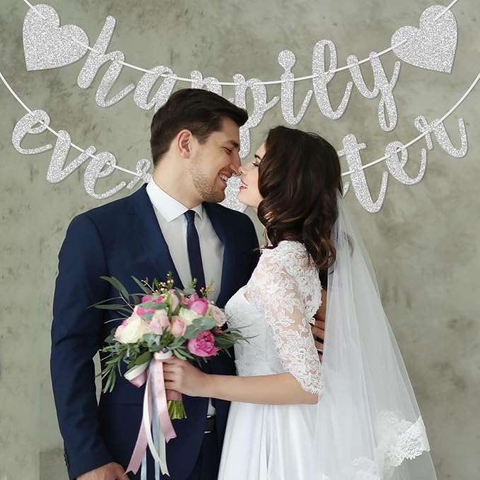 Happily Ever After Silver Glitter Bunting Banner, Engagement, Bridal Shower - Image 6
