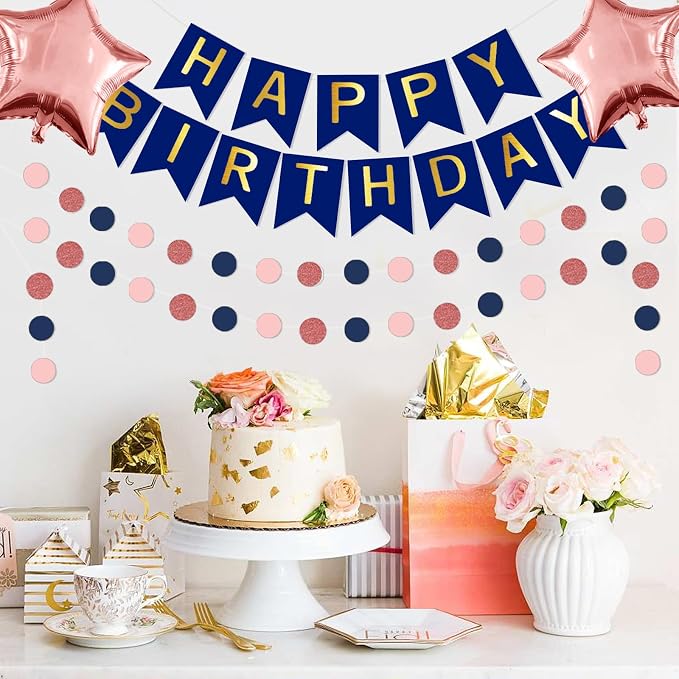 Navy Blue Rose Gold Happy Birthday Decorations Kit, Rose Gold Balloons Birthday - Image 6