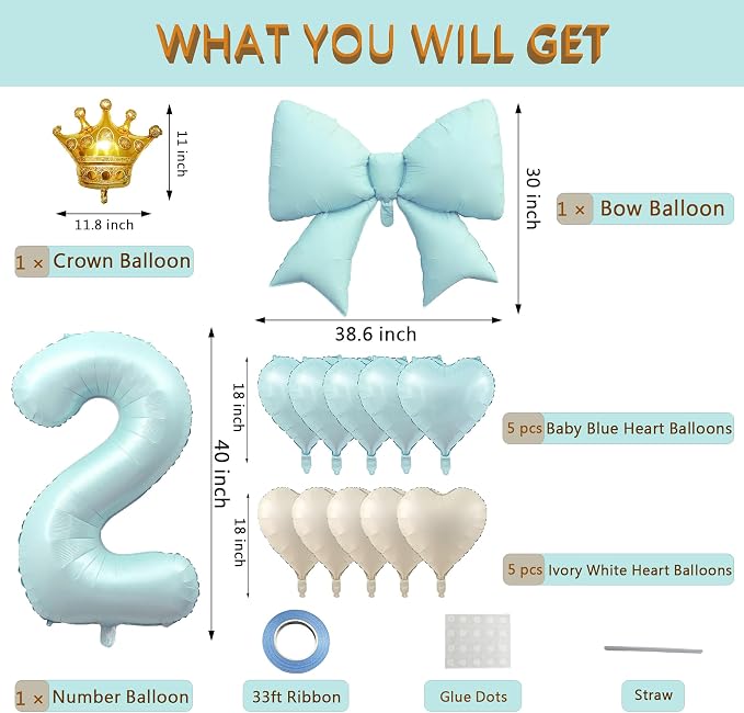 LilyZheng Baby Blue Number 2 Foil Balloon Set, 40 Inch Number Balloon - Image 2