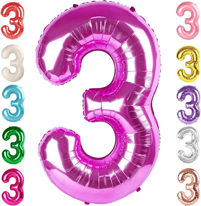 3 Balloon Numbers Birthday Decorations, 40In Rose Purple Balloons by Mluchee