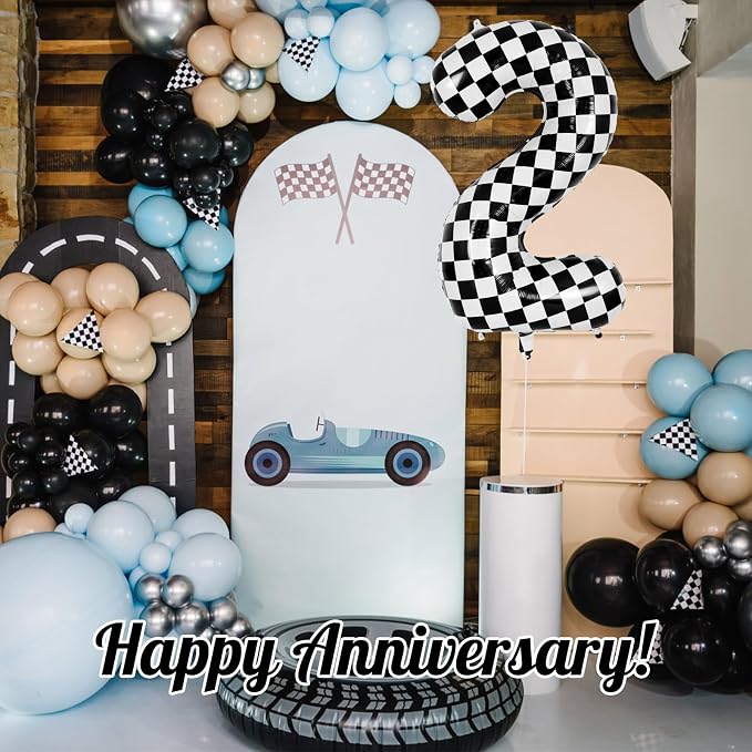 Checkered Number 2 Balloon 40 Inch, Large Foil Black and White Number Balloons - Image 6