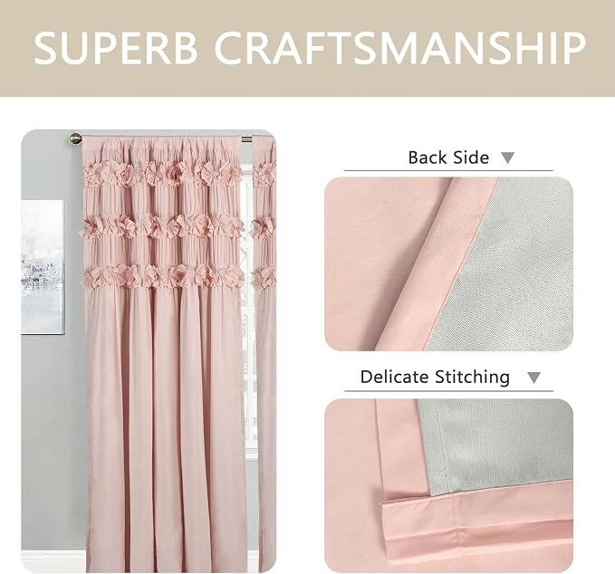 Luxurious Peach Pink Blackout Curtains 42"W x 63"L | 3 Rows of Handmade - Image 7