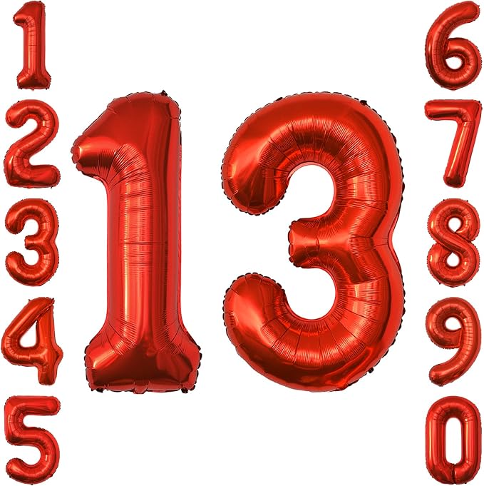 Red Number 13 Balloon 40 Inch, Foil Numeral by Unknown