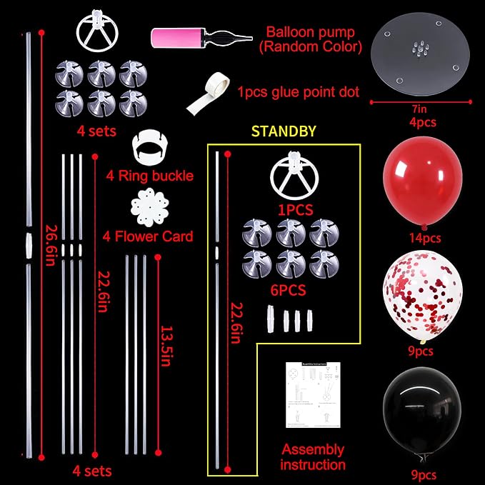 TONIFUL 4 Set Red Black Balloon Stand Balloon Centerpieces - Image 2