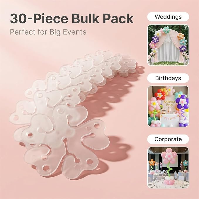 iFlyMaes 30pcs Balloon Flower Clips, Durable Plastic Balloon Connectors - Image 3