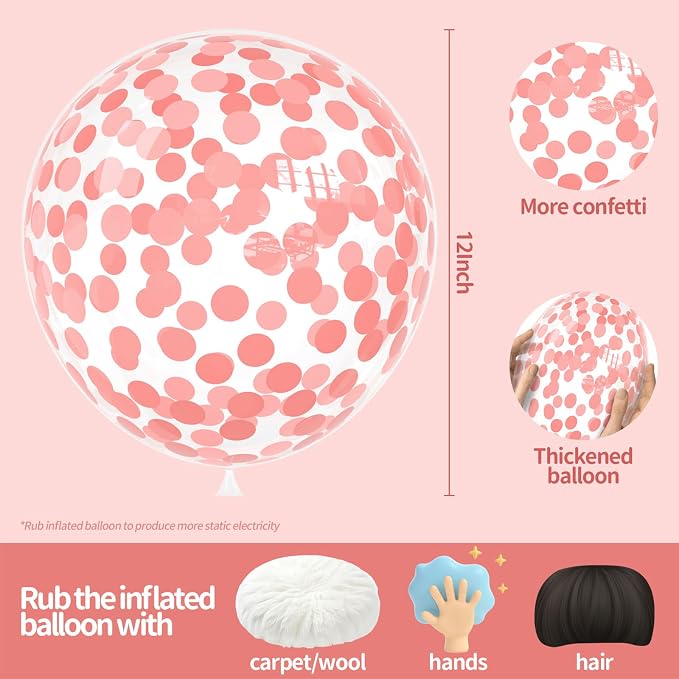 VHUWE Coral Red Confetti Balloons 25 Pcs, 12 Inch Thickened Clear Latex Balloon - Image 2