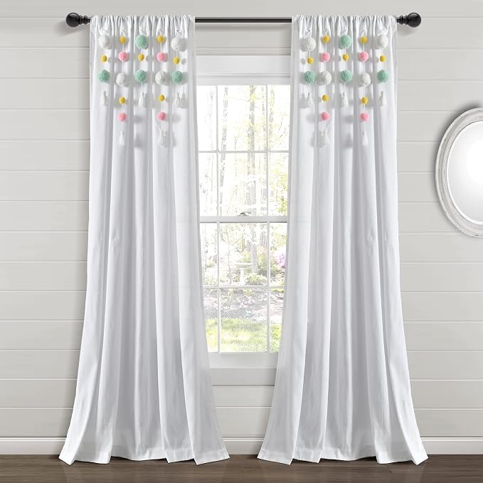 Lush Decor Boho Pom Pom Tassel Linen Textured Window Curtain Panel, Single 52" by LushDecor