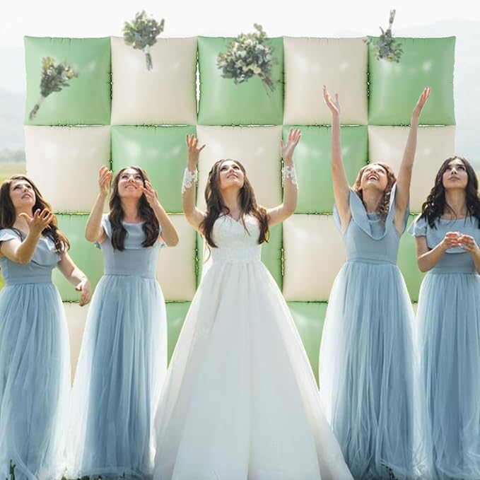 Matte Mint Green and Beige Foil Balloons Wall Tunnel Backdrop Double Sided - Image 6