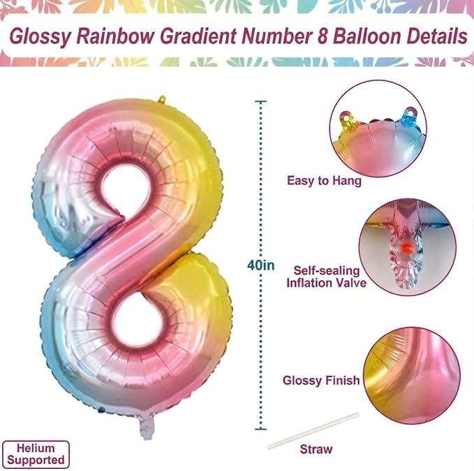 Rainbow Ombre Number 8 Balloon 40 Inch Pastel Foil Decor - Image 4