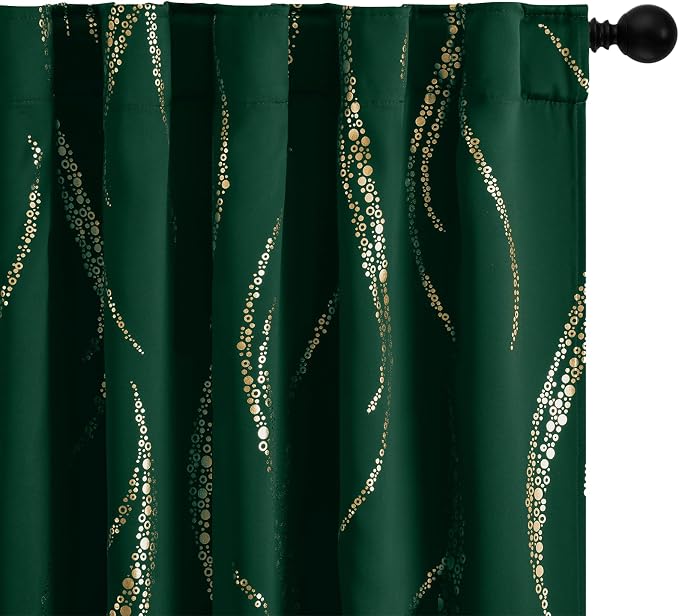 Yakamok Emerald Green Curtains for Livingroom Foil Print W52 x L96-inch | - Image 4