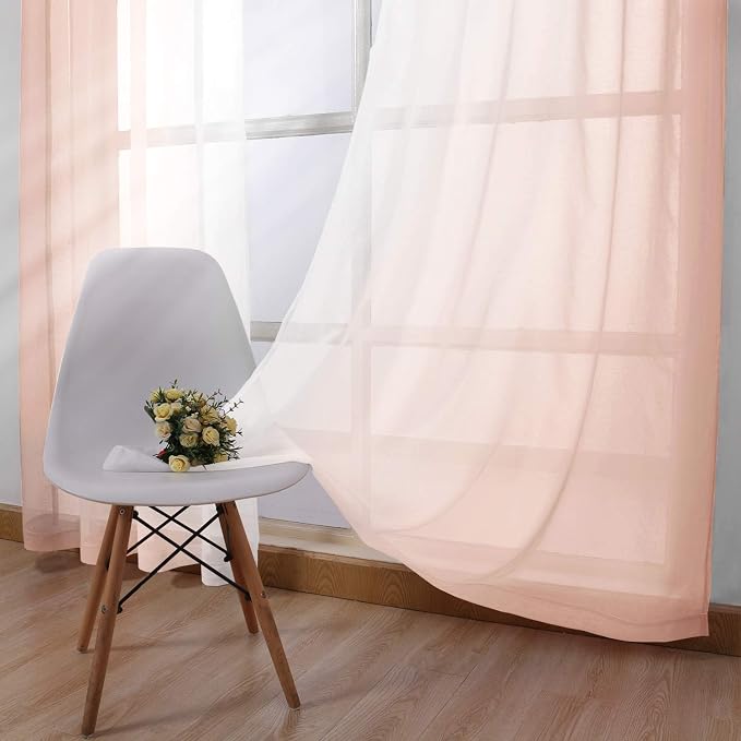 DWCN Blush Pink Faux Linen Ombre Sheer Curtains - Image 4
