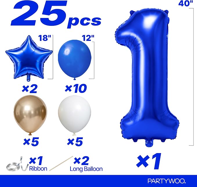 PartyWoo Number Balloons 40 Inch Blue Number 1 Kit - Image 2