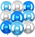 Blue Silver Round Foil Balloons 9 pcs, Metallic Giant 4D Round Balloons 22 Inch by Cledeco