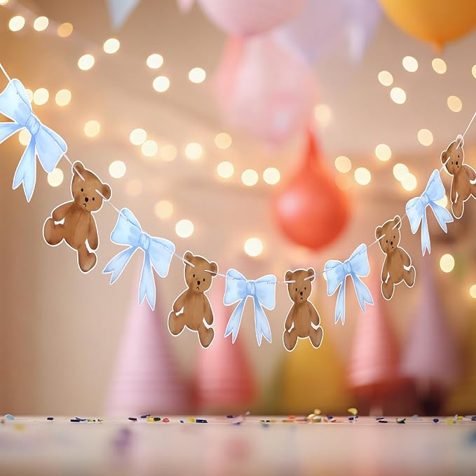 2 Pcs Blue We Can Bearly Wait Banner 6.56 ft Bear Theme Baby Shower Decorations - Image 4