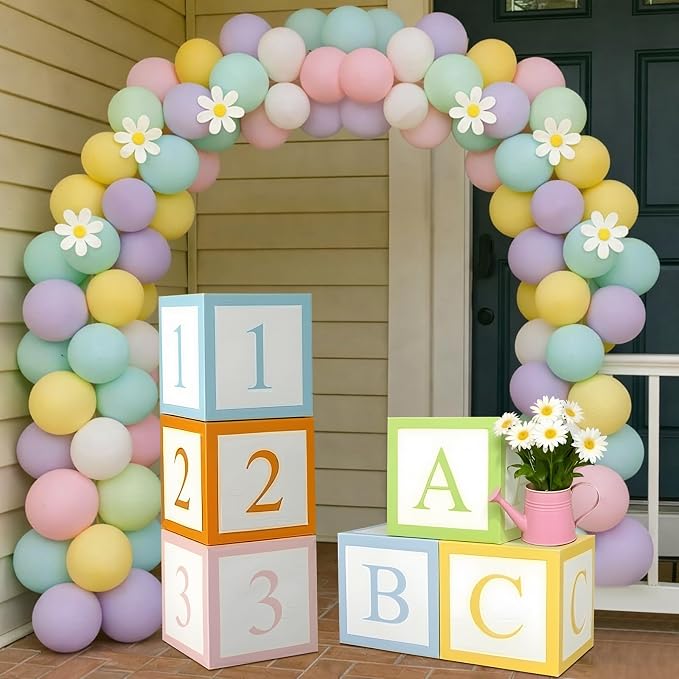 Gueevin English Teacher Party Decorations 6 Pcs Pastel Abc 123 Balloon Boxes - Image 9