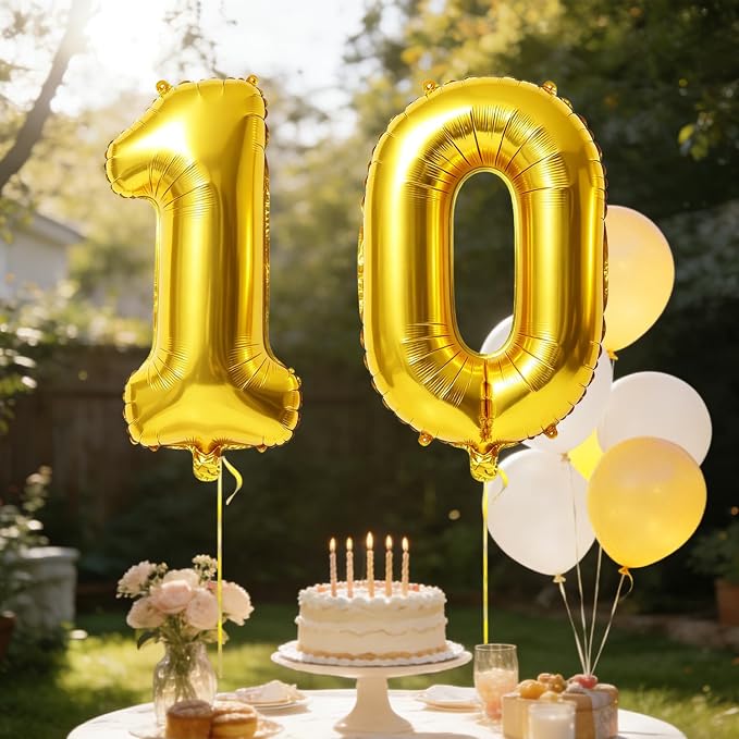 40 Inch Number 10 Balloons for 10th Birthday Party Decorations, 0-100 Gold - Image 3
