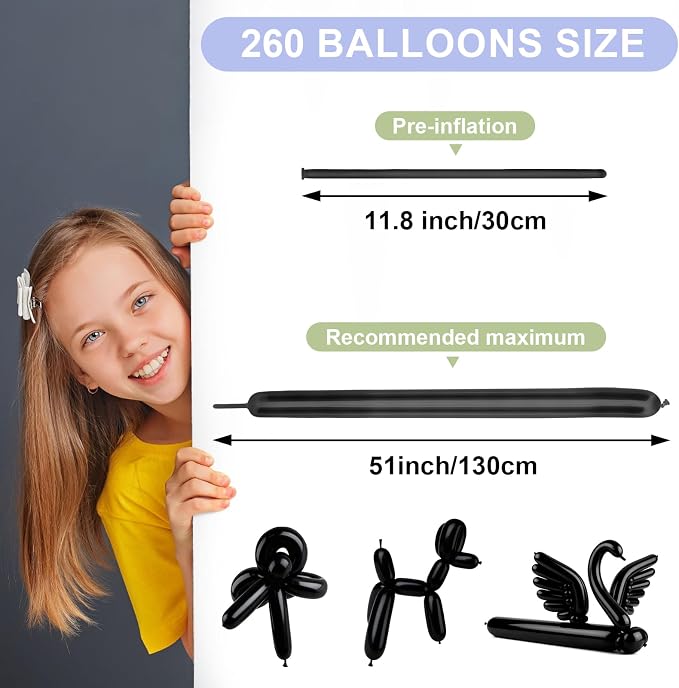 260 Balloons 100 PCS Black - Image 3