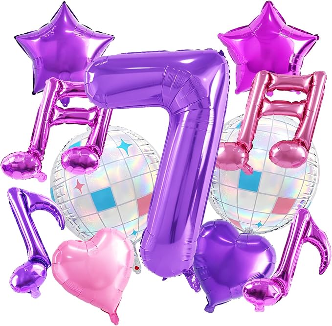 TONIFUL Girl‘s Purple Pink Music Themed 7th Birthday Decorations | 40 Inch by TONIFUL