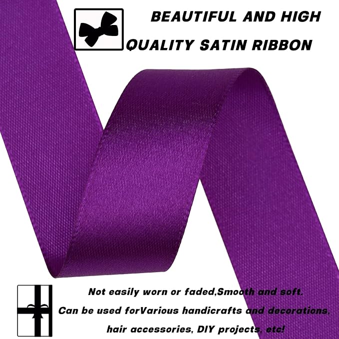 7/8 Inch 60 Yards Purple Satin Craft Ribbon-Single Face Polyester Ribbon - Image 3
