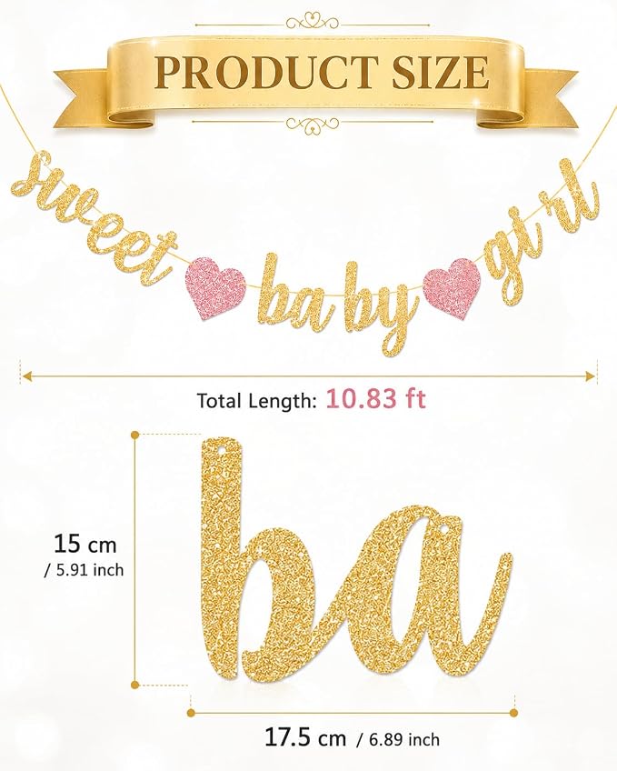 Sweet Baby Girl Banner, Pre-Strung Baby Shower Banner Garland - Image 3