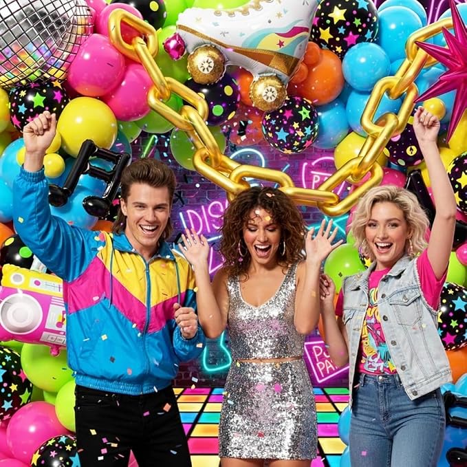 90s 80s Disco Theme Party Decorations 200Pcs, Neon Balloon Arch Kit - Image 6