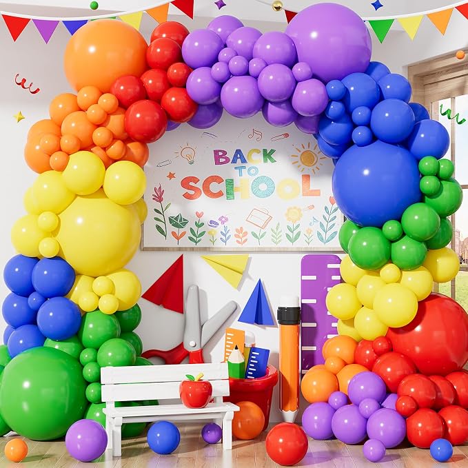 Rainbow Balloon Garland Arch Kit, Latex | Colorful Back to School Balloons Arch by Haolongfa