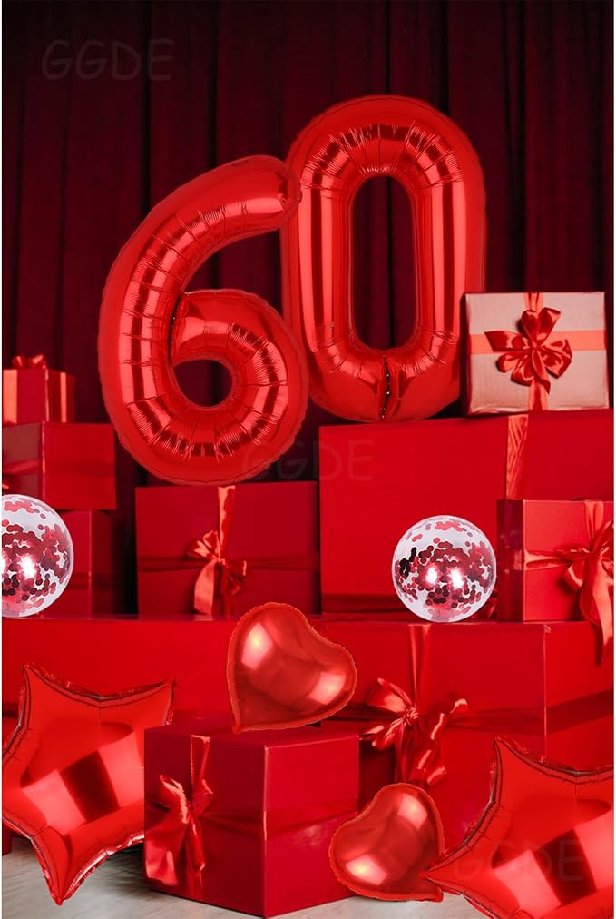 40 Inch Red Number Balloons 60 Mylar Foil 60th Birthday Party Decor 10 Pcs | - Image 5