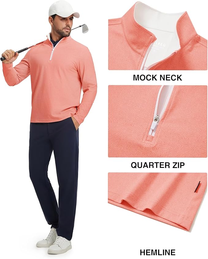 M MAELREG Quarter Zip Golf Pullover Men Dry Fit Long Sleeve Performance Wicking 1/4 Zip Full Print Pullover Mens Sweatshirt