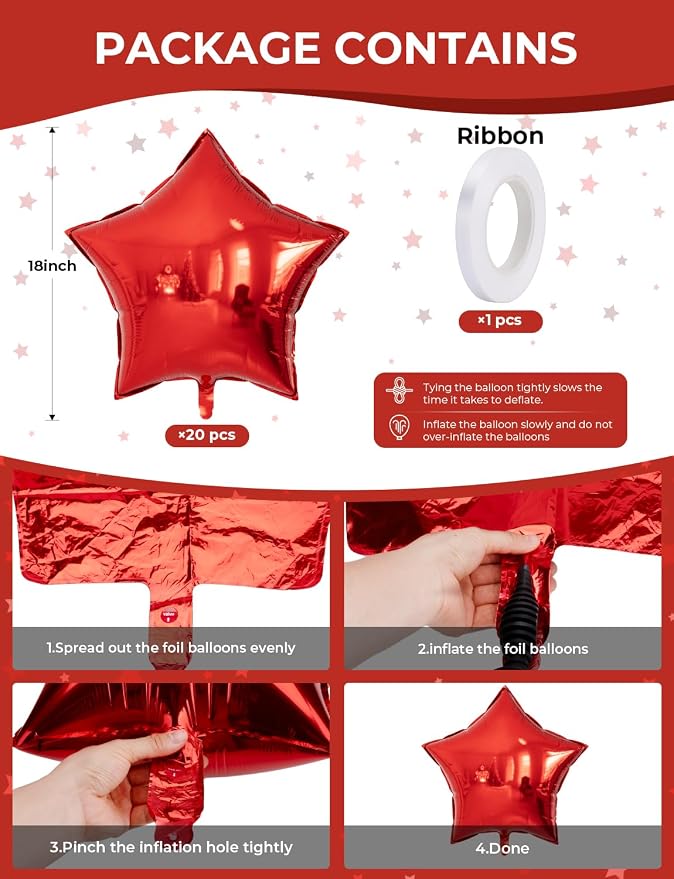 Red Star Balloons, Glitter Star Foil Balloon | 20Pcs 18 Inch Star Balloons - Image 4